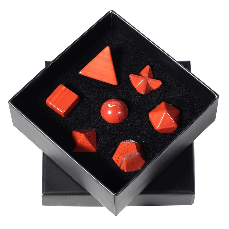 Amogeeli Crystal Platonic Solids Sacred Geometry Set, Healing Stone Gift Kit with Merbaka Star, Red Jasper