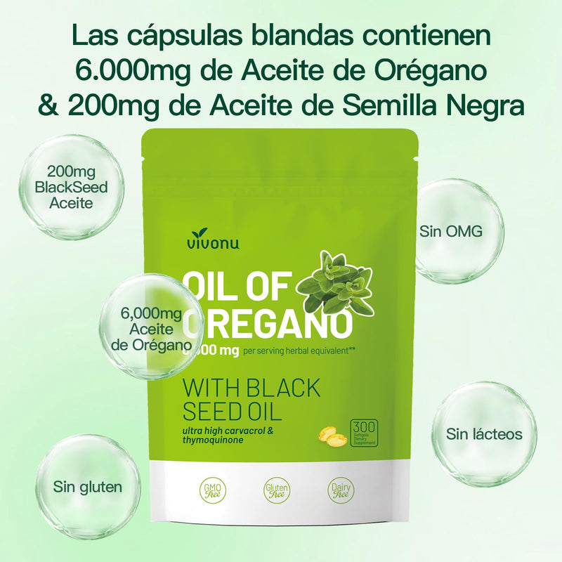 [Australia] - Oil of Oregano with Black Seed Oil, Balanced Oil of Oregano Capsules, Organic OreganoOil Softgels,Carvacrol,Thymoquinone, Non-GMO 300p/1bag 