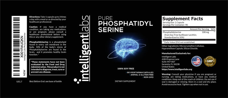 [Australia] - Intelligent Labs Phosphatidylserine Supplement 100mg, 90 High Strength Capsules, 100% Soy and Allergen-Free, Pure Phosphatidylserine from Sunflower Lecithin 