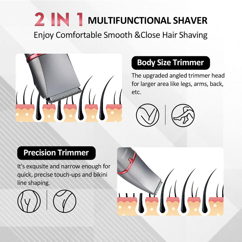 [Australia] - Electric Razors for Women, 3-in-1 Electric Lady Clipper Pubic Hair Trimmer-Painless Hair Removal Groomer Kit Rechargable Bikini Trimmer for Women with 3 Trimmer Heads, IPX7 Waterproof Gray & Chromed Red 