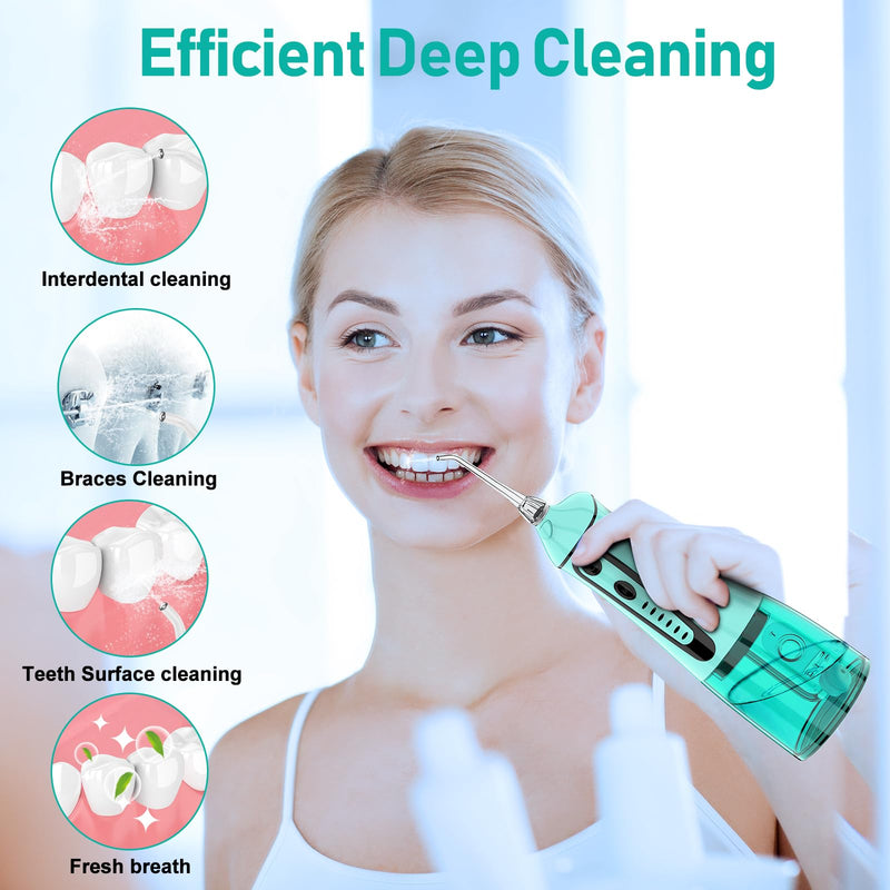 [Australia] - Water Dental Pik Flosser,Grinest 7 Modes Rechargeable Water dental Picks for Teeth Cleaning Cordless Oral Irrigator Portable IPX7 Waterproof tooth flossers for Home Travel-Green Green 