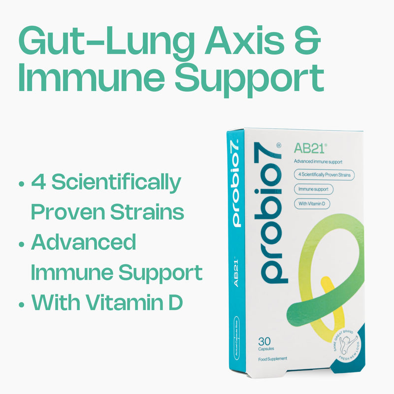 Probio7 AB21 - Gut-Lung Axis & Immune Support | Gut Health & Immune System Booster | with Vitamin D & 2 Billion CFU | Multivitamin Gut Health Supplements for Men & Women | 30 Vegan Capsules 1 count (Pack of 1)