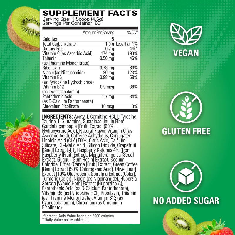 [Australia] - EHP Labs OxyShred Pre Workout Powder - Preworkout Powder with L Glutamine & Acetyl L Carnitine, Energy Boost Drink - Kiwi Strawberry, 60 Servings 
