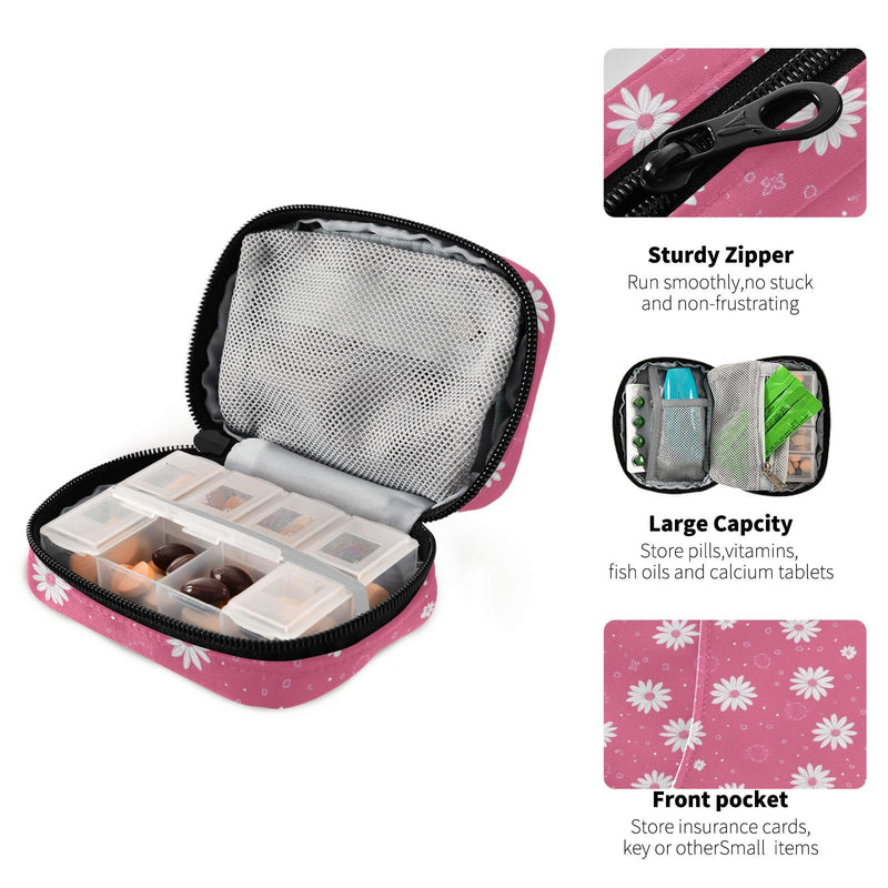 Flower Weekly Pill Organizer Case Travel Portable Pill Bag for Medicine Vitamin Large Capacity Zipper Medicine Organizer Flower