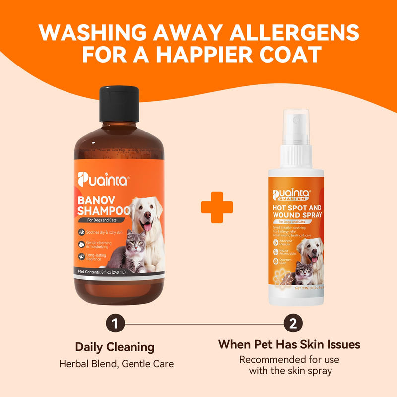 Dog Shampoo for Itchy Skin Relief, Herbal Hypoallergenic Dog Shampoo for Smelly Dogs and Cats, Sensitive & Dry Skin, Dog Hot Spot, Greasy, Red and Inflammation Skin, 8oz BANOV Shampoo 8oz - PawsPlanet Australia