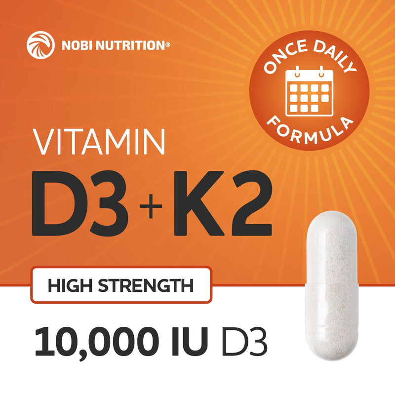 Vitamin D3 K2, 10000iu D3 + 200mcg K2, Bone, Immune, Energy & Mood Support | High Absorption Formula, Highly Bioavailable, Gluten-Free, Once-Daily D3K2 Vitamin Supplement, 60 Capsules (2 Month Supply)