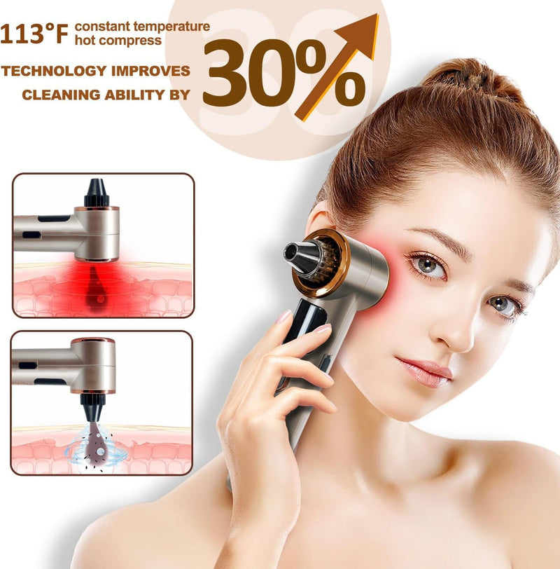 Blackhead Remover Vacuum with Heating, Blackhead Extractor 3 Adjustable Suction Levels 9 Modes, Pore Vacuum Blackhead Suction Remover, Comedone Extractor Kit for Deep Pore Cleaning (Golden) 1 Count (Pack of 1)