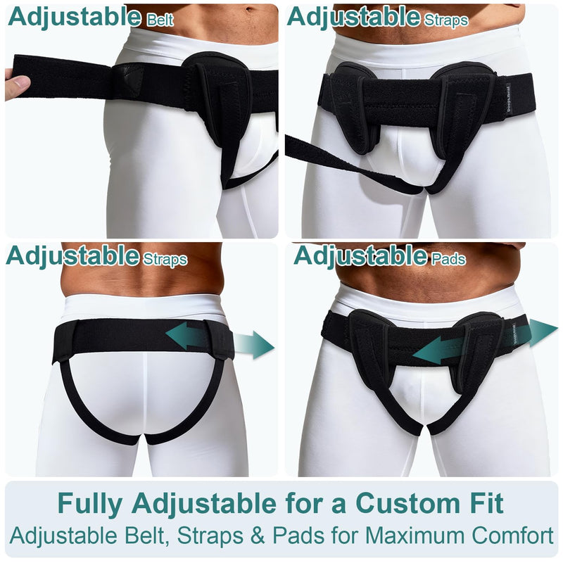 Single/Double Inguinal Hernia Belt for Men, Groin Hernia Support Truss for Men Pain Relief Recovery, Adjustable Hernia Support Brace with 2 Removable Compression Pads, Comfortable Elastic Material M(Hip:30.7"-43")