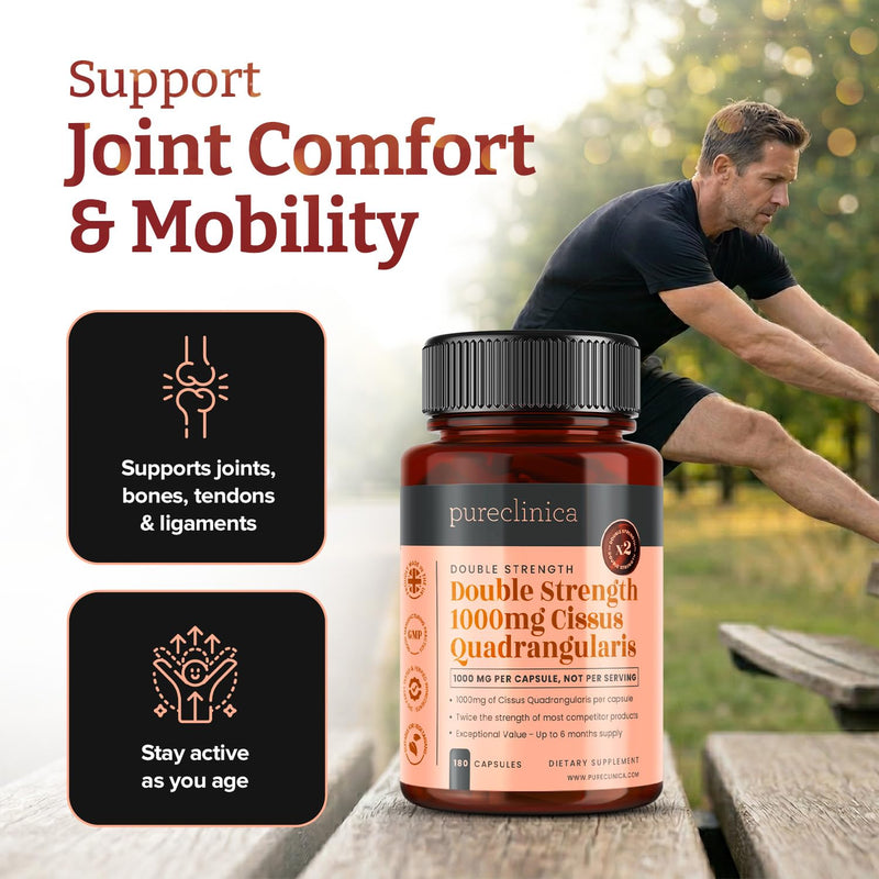 Double Strength Cissus Quadrangularis 1000mg x 180 Veggie Capsules -Up to 6 Months Supply 180 count (Pack of 1)