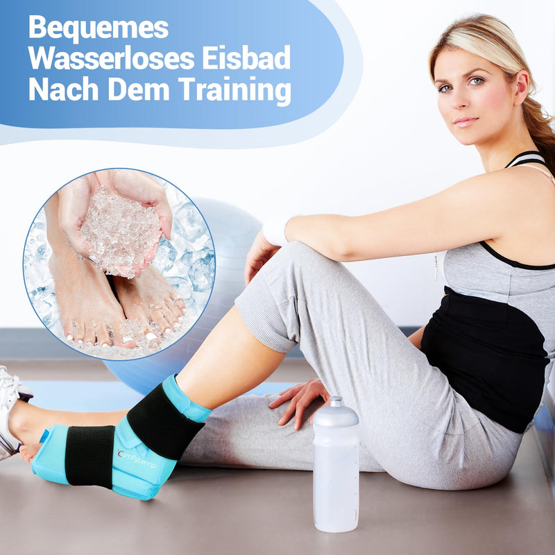 [Australia] - Comfytemp Fully enveloping cooling sleeve foot, cooling bandage ankle ankle for waterless ice bath after sports. Reusable large cooling pads gel size fits all (S up to XXL) 1 piece 