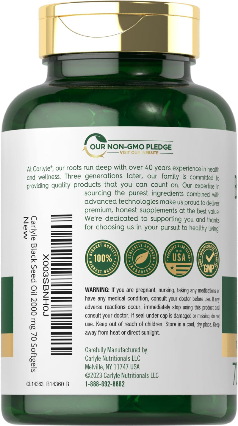 [Australia] - Carlyle Black Seed Oil 2000mg | 70 Softgel Capsules | Non-GMO, Gluten Free Herbal Supplement 