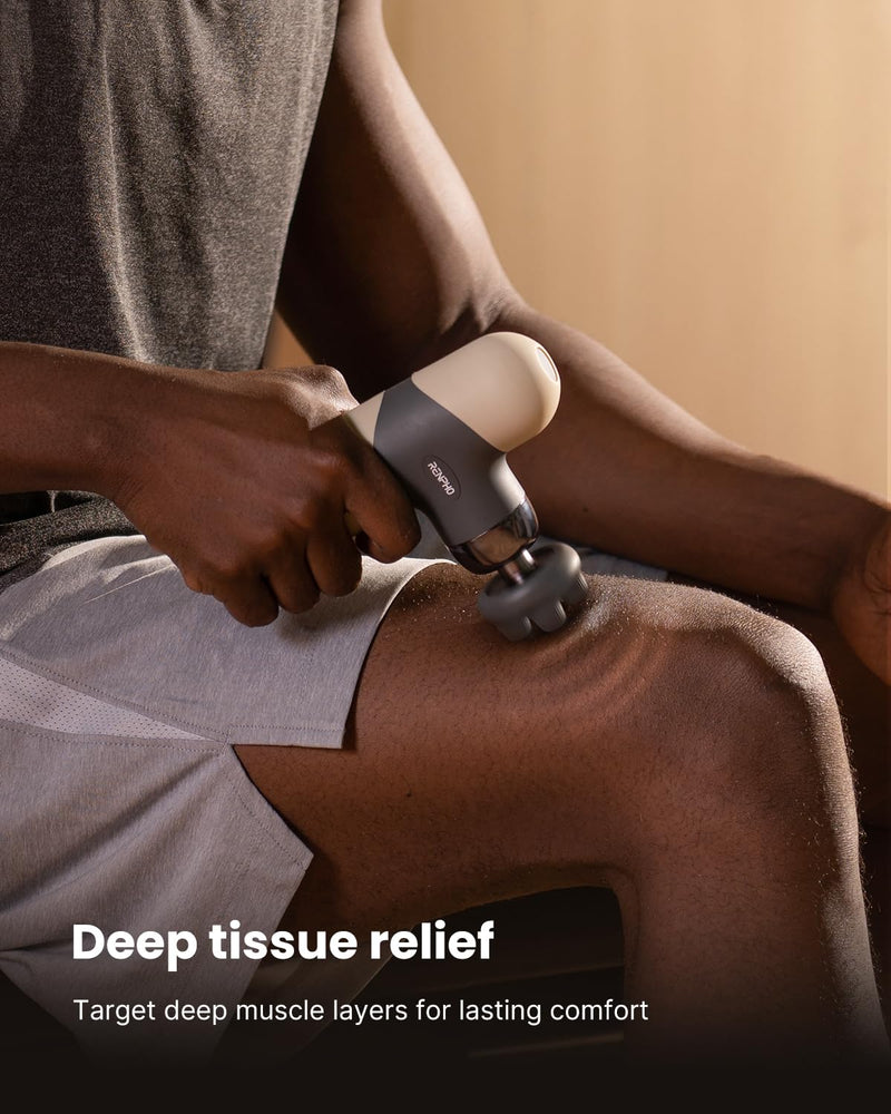 [Australia] - RENPHO Mini Thermal Massage Gun with Heat, Portable Deep Tissue Percussion Massager, Color Silicone Sleeves Travel Size with Carry Case, Grey 