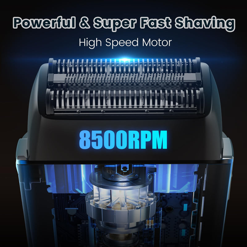 [Australia] - Electric Foil Shaver for Men, Electric Foil Shavers with 3 Blade Floating Head Wet/Dry, Rechargeable, LED Display, IPX7 Waterproof, for Face/Beard/Head Shavers (Black) 