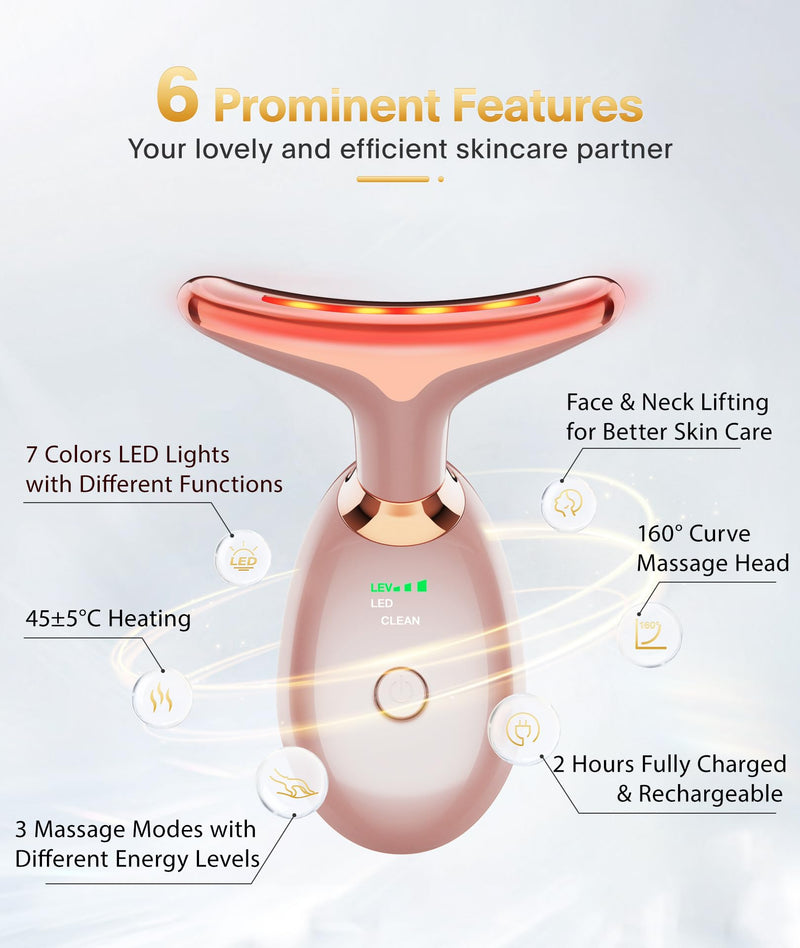 7-in-1 Deplux Face Neck Massager for Daily Skin Care Routine, Portable Facial Massager, Skin Care Tool, Rose Gold