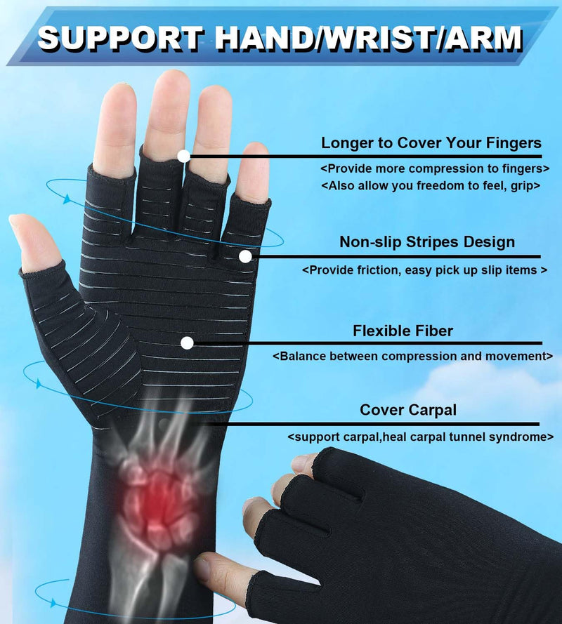 [Australia] - Copper Long Arthritis Gloves,Long Wrist Compression Arm Sleeve Carpal Tunnel Gloves, Fingerless Hand Compression Gloves for Men Women Computer Typing, RSI, Support Hands Wrist &Arms - 1 PAIR (Medium) Medium Black 