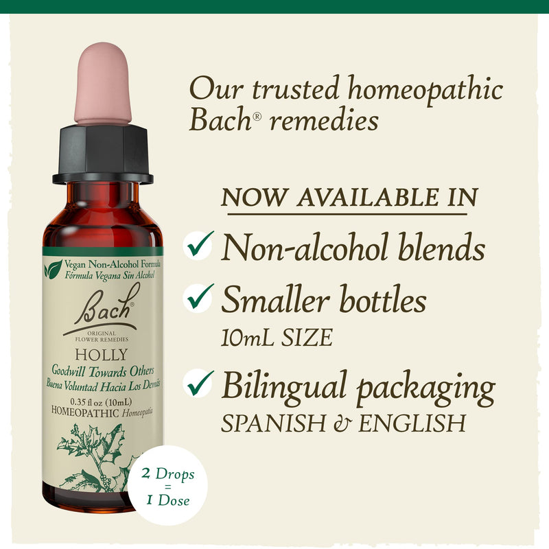 [Australia] - Bach Original Flower Remedies, Holly for Goodwill Towards Others (Non-Alcohol Formula), Natural Homeopathic Flower Essence, Holistic Wellness and Stress Relief, Vegan, 10mL Dropper 