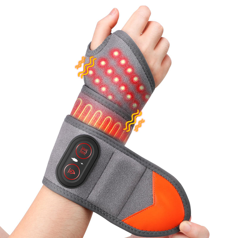 Cordless Wrist Heating Pad for Pain Relief, Wrist Massager for Carpal Tunnel, Heated Wrist Wrap Brace for Arthritis, Red Light Therapy Wrist Brace with 3000mAh Rechargeable, Gray