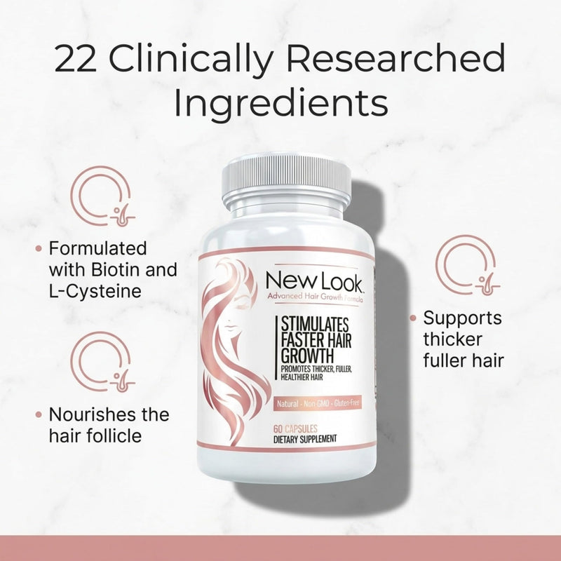 New Look Hair Growth Support Vitamins for Women and Men | Clinical Strength Supplement for Hair Loss | Supports Thicker, Fuller Hair with Biotin - 60 Capsules