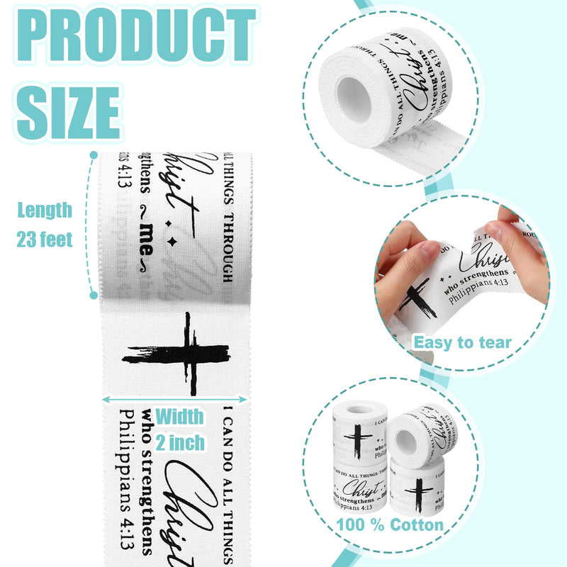 Geiserailie 4 Rolls Christian Cross Athletic Tape Gifts Bulk 2 in x 23 ft Cotton Religious Sport Wrist Tapes Baseball Hockey Football Gymnastics Volleyball Adhesive Ankle Finger Knee Wrap, White
