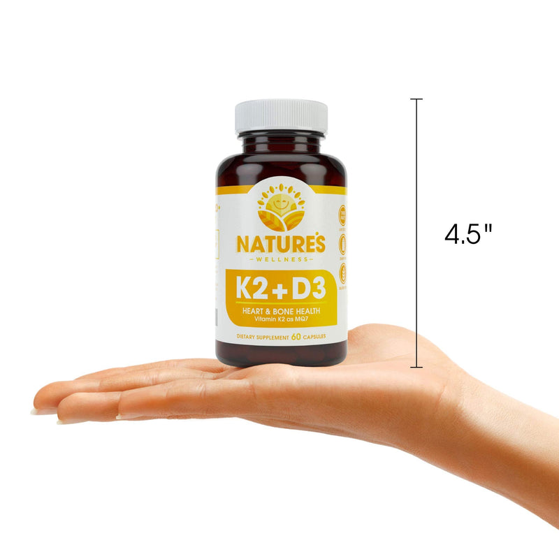 Vitamin K2 (mk7) with D3 Supplement for Best Absorption - 2-in-1 Support for Heart Health and Strong Bones | Vitamin D & K Complex | D3 5000 IU + K2 100 mcg | GMO & Gluten Free - 60 Count 60 Count (Pack of 1)