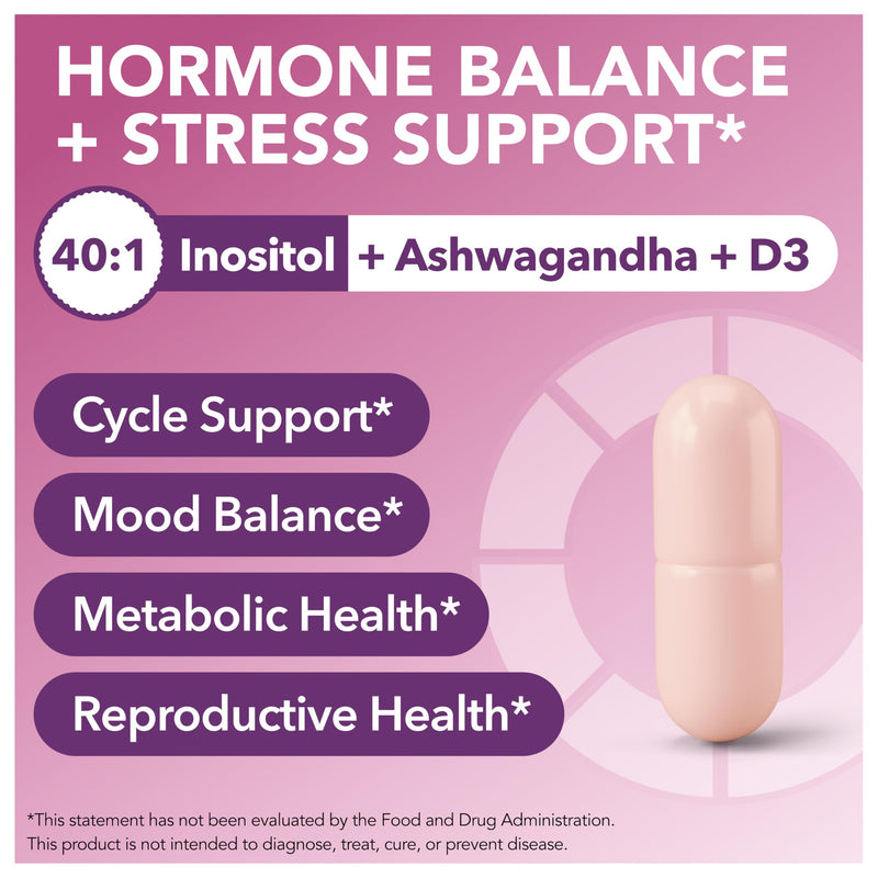 Myo-Inositol & D-Chiro Inositol for Hormone Balance for Women, 40:1 Ratio | Ovarian Health & Cycle Support Inositol Supplement for Women with Vitamin D3 + Ashwagandha Ashwagandha (1 Pack)