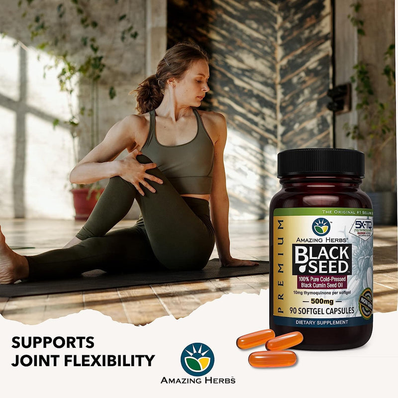 [Australia] - Amazing Herbs Premium Black Seed Oil Capsules - Gluten Free, Non GMO, Cold Pressed Nigella Sativa Aids in Digestive Health, Immune Support, Brain Function - 90 Count, 500mg (Pack of 2) 