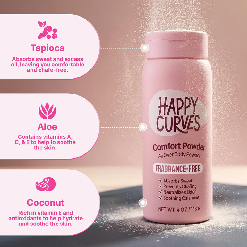 HAPPY CURVES Aluminum-Free Anti-Chafing Cream (Tahitian Vanilla) & Talc-Free Powder (Fragrance-Free) Bundle - Odor & Inner Thigh Chafe Control for Women