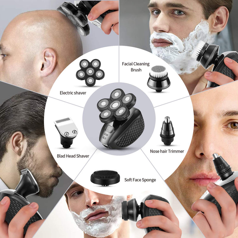 Head Shavers for Men - Upgraded Multifunctional Bald Head Shaver, Waterproof Electric Razor for Men Cordless Rechargeable Shaving Grooming Kit (Gray) Gray