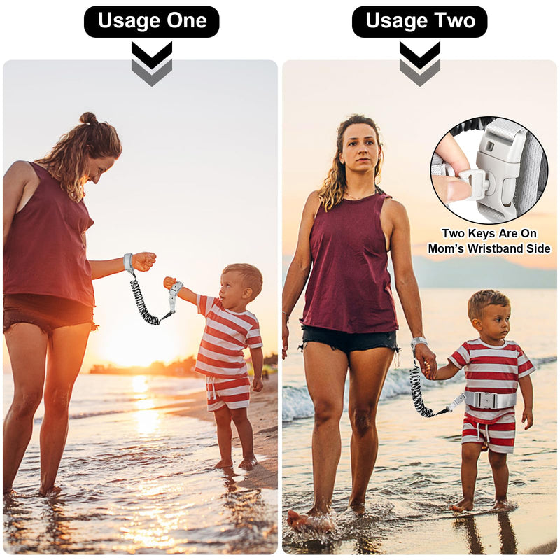 [Australia] - Accmor Toddler Waist Leash Belt, Reflective Baby Anti Lost Wrist Link, Kids Walking Harnesses Children Wristband Tether Leashes with Lock for Boys Girls Ages 1-4 to Outdoor Travel (Black) Black Reflective Wristlink/ Gray Belt 