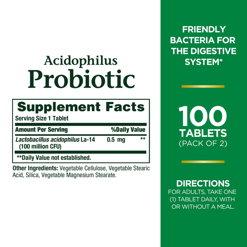[Australia] - Nature's Bounty Acidophilus Probiotic, Daily Probiotic Supplement, Supports Digestive Health, Twin Pack, 100 Count (Pack of 2) Unflavored 100 Count (Pack of 2) 