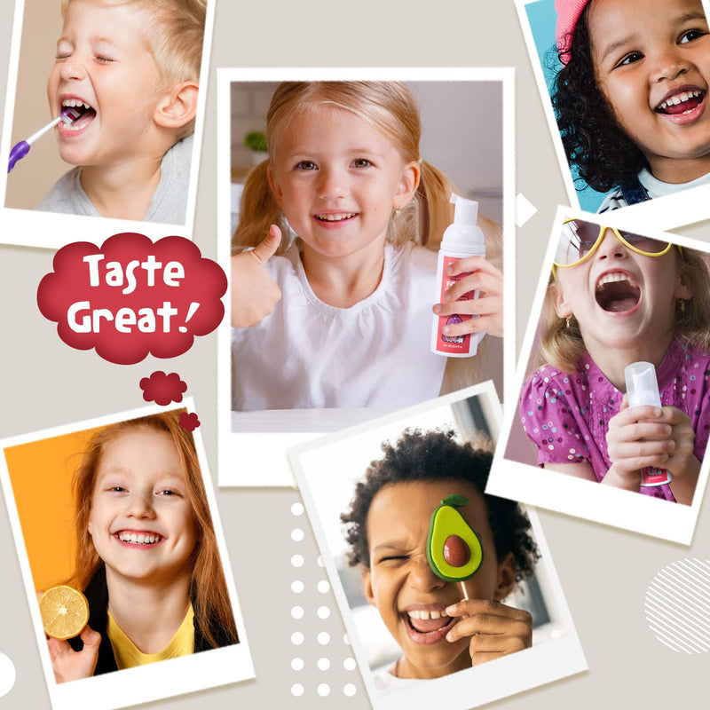 [Australia] - NOHOO Fluoride Free Foam Toothpaste Kids Fruit Flavour,Natural Training Toothpaste for Baby Toddler Children Oral Cleaning and Cavity Protection Strawberry Orange Peach Cantaloupe Strawberry+Orange+Peach+Cantaloupe 2.1 Fl Oz (Pack of 4) 