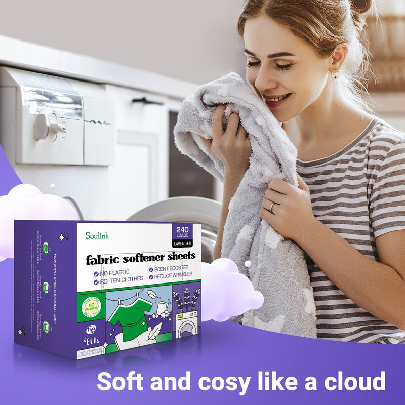[Australia] - Fabric Softener Sheets for Washing Machine, No Plastic Jug Soap Strips, Alternative to Fabric Softener Liquid and Pods, Lavender Scent, Up to 240 Loads 