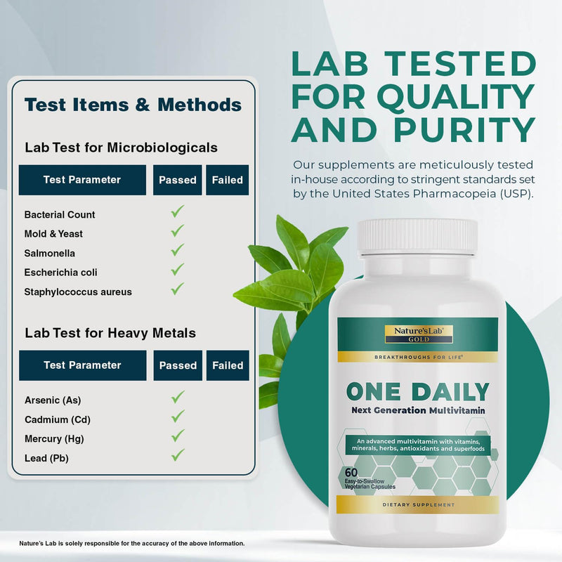Nature's Lab Gold One Daily Multivitamin - Contains 19 Essential Vitamins & Minerals including Vitamin C, D3 & Zinc - 60 Capsules (2 Month Supply) 60 Count (Pack of 1)