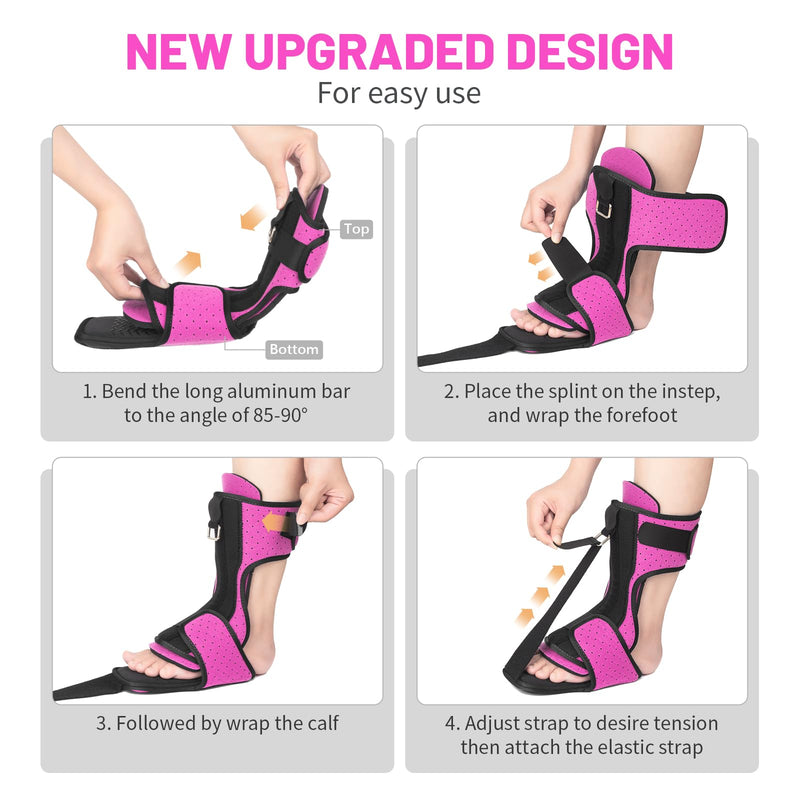 Plantar Fasciitis Night Splint: Adjustable Brace with Arch Support | Dorsal Night Splint for Women Men | Dual Effective Relief Achilles Tendonitis Foot Drop Heel Pain Rose Red