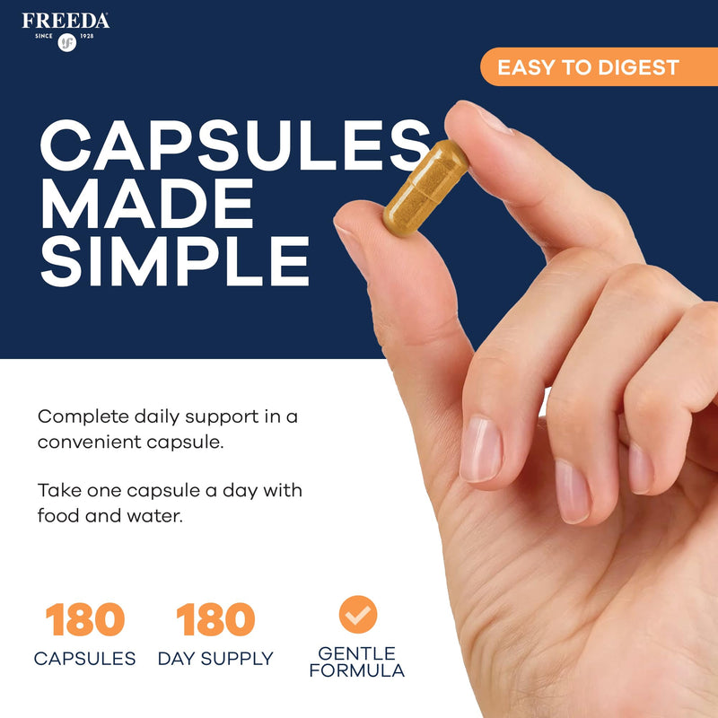 FREEDA Vitamin B Complex with Vitamin C & Zinc – 180 Capsules | Supports Energy & Metabolism with Active B12, Methylfolate, B1–B6, Biotin, Choline - Vegan, Kosher, SCD Legal 180 Count (Pack of 1)