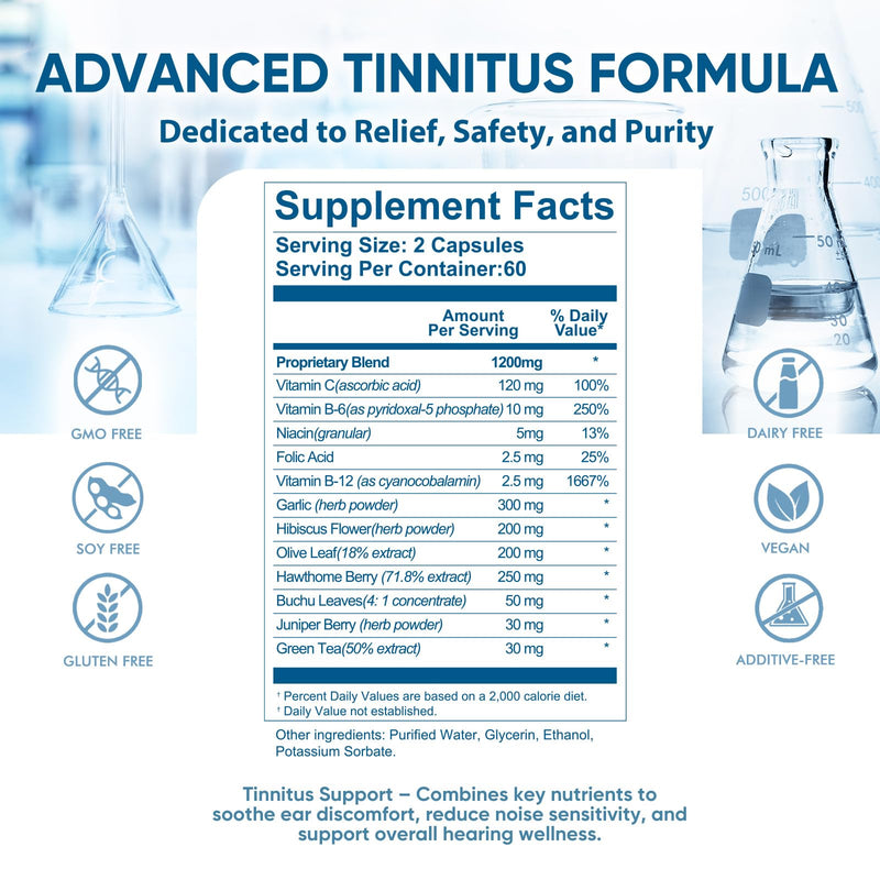 [Australia] - Tinnitus Relief for Ringing Ears - Supports Ear Health, Reduces Ringing in Ears for Men & Women, 120 Capsules WhiteÔºàtinnitus CapsulesÔºâ 