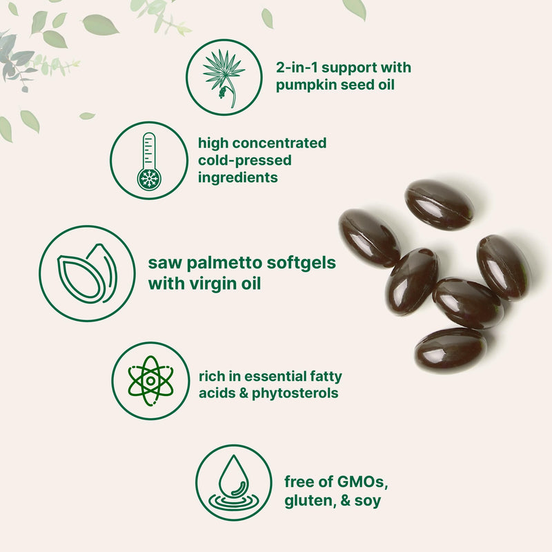 [Australia] - Saw Palmetto 4,800mg Equivalent with Pumpkin Seed Oil, 240 Softgels | Cold Pressed Extract | Essential Fatty Acids & Phytosterols | Duo Action Support for Hair, Urinary, Bladder, & Prostate Health 