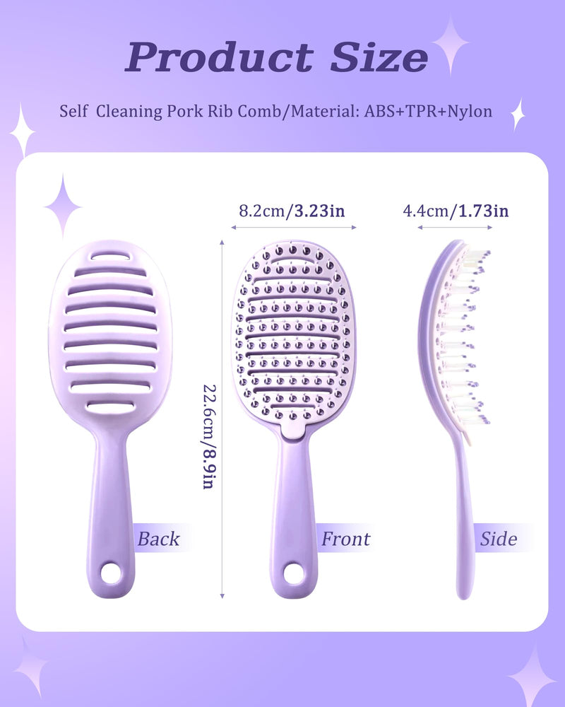 Self Cleaning Hair Brush for Men and Women,Detangle Brush with Removable Screen Manages Tangle and Uncontrollable Hair Purple