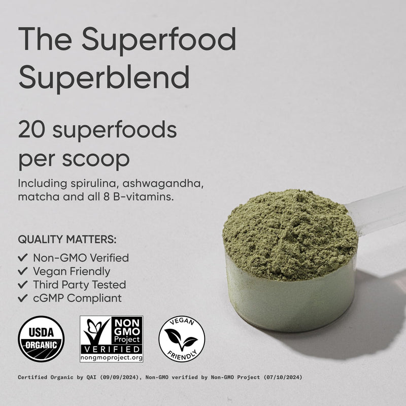 [Australia] - Sports Research¬Æ Organic Greens Superfood Powder w/Spirulina & Chlorella, Adaptogens, Enzymes, Probiotics & 8 VIT Bs for Gut & Mood Support* - Vegan, Sugar-Free & Low-Cal Original 20 Servings 7.05 Ounce (Pack of 1) 