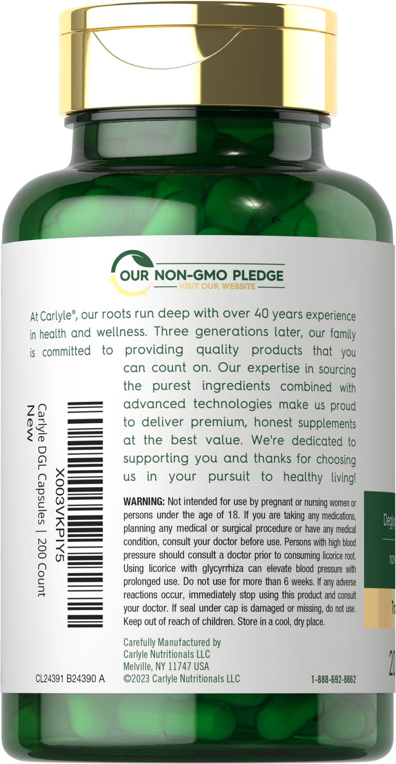 [Australia] - Carlyle DGL Deglycyrrhizinated Licorice Capsules | 200 Count | 4000mg | Vegetarian, Non-GMO & Gluten Free Supplement 