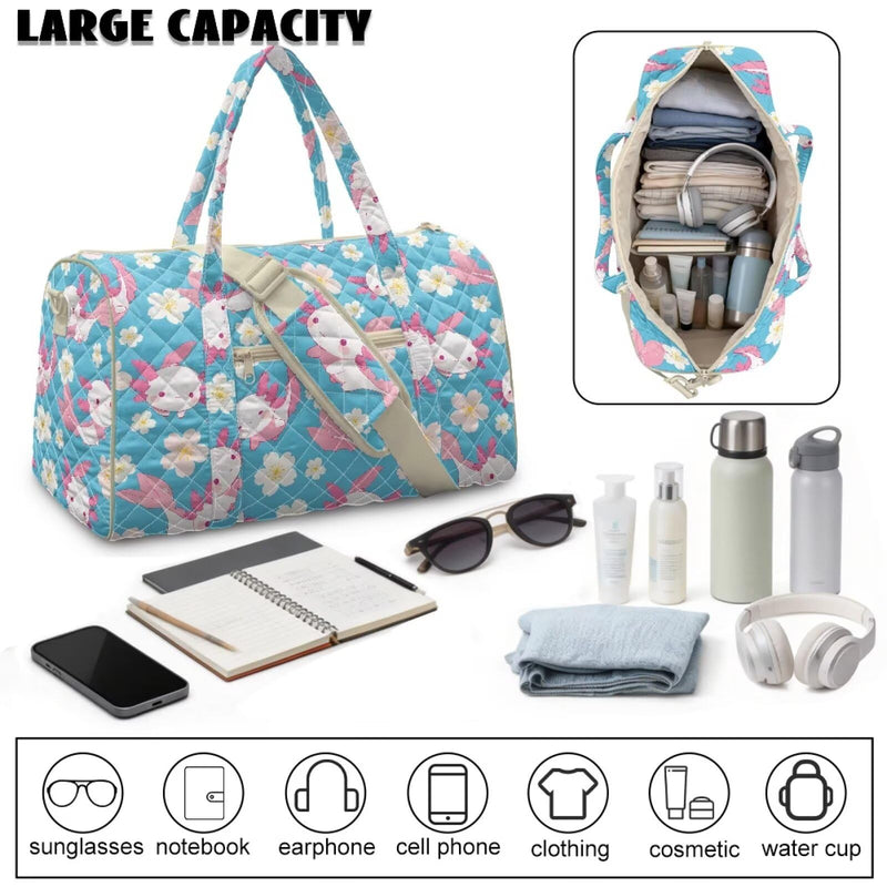 Axolotl Duffle Bag for Travel Expandable Polyester Weekender Overnight Quilted Travel Duffel Bag Carry-On for Airplanes Foldable Duffle Bags for Overnight Weekend Gym Axolotl