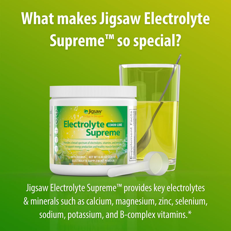 Jigsaw Health Electrolyte Supreme | Broad Spectrum of Electrolytes + Trace Minerals | Lemon-Lime Flavor | 60 Servings (Jar)