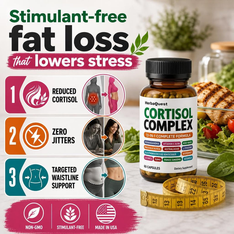 Cortisol Reducer Weight Loss - Stress Supplements for Women | Rhodiola Rosea to Reduce Cortisol, Pills to Lose Weight fast for Women - Made in USA, Non-GMO, 60 Capsules