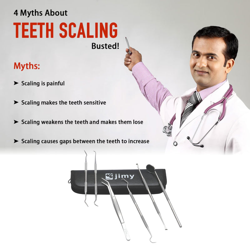 Jimy Dental Tools Set of 6Pcs, Professional Plaque Remover for Teeth, Stainless Steel Tooth Scaler & Tongue Cleaner, Dental Pick Tartar Scraper, Teeth Cleaning Tools with Case