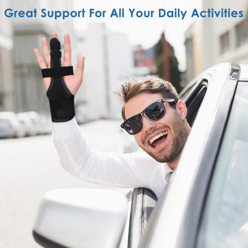 Full Trigger Finger Splint - Hand and Wrist Brace Support for Sprains, Pain Relief, Arthritis, Tendonitis, Fractured Finger - Adjustable Locking Straightener Large