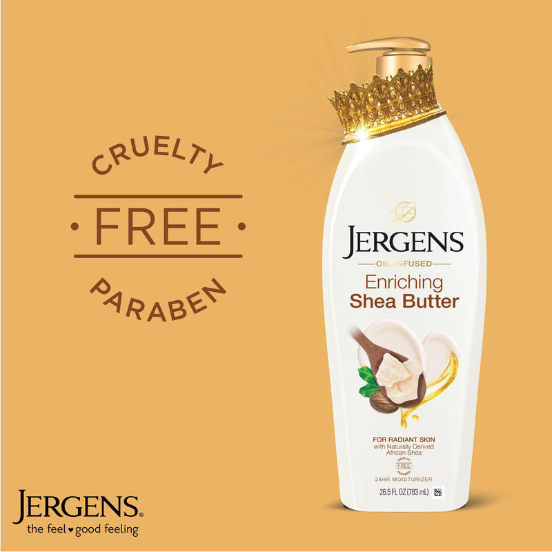 Jergens Shea Butter Body Lotion, Deep Moisturizer for Dry Skin, 26.5 fl oz | Enriching Hand and Body Lotion, Vitamin E, Extremely Dry Skin Relief, 2.5X More Radiant Skin, Deep Conditioning 26.5 Fl Oz (Pack of 1)