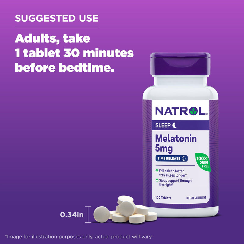 Natrol Time-Release Melatonin 5 mg, Dietary Supplement for Restful Sleep, 100 Tablets, 100 Day Supply Unflavored 100 Count (Pack of 1)