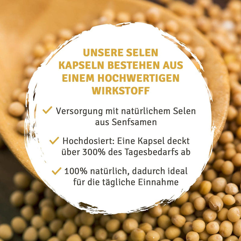 [Australia] - Natural selenium capsules made from mustard seeds, 1 capsule daily, 180 capsules in total, high dose with 200 µg selenium per capsule (363.60% NRV), vegan, made in Germany 
