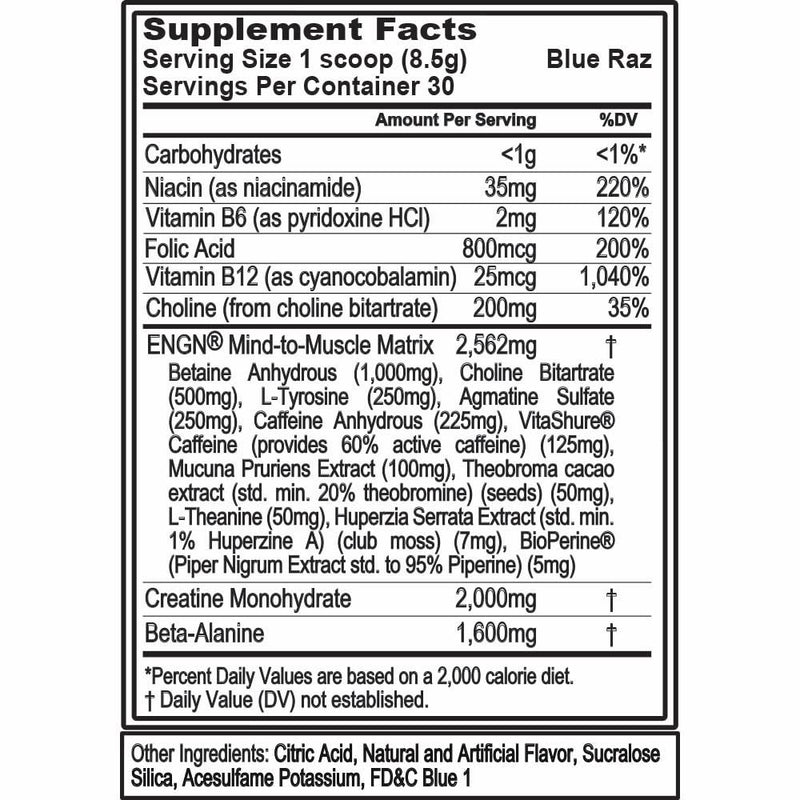 [Australia] - EVL Intense Pre Workout with Creatine - Pre Workout Powder Drink for Lasting Energy Focus and Recovery - ENGN Energizing Pre Workout for Men with Beta Alanine Caffeine and L Theanine - Blue Raz 