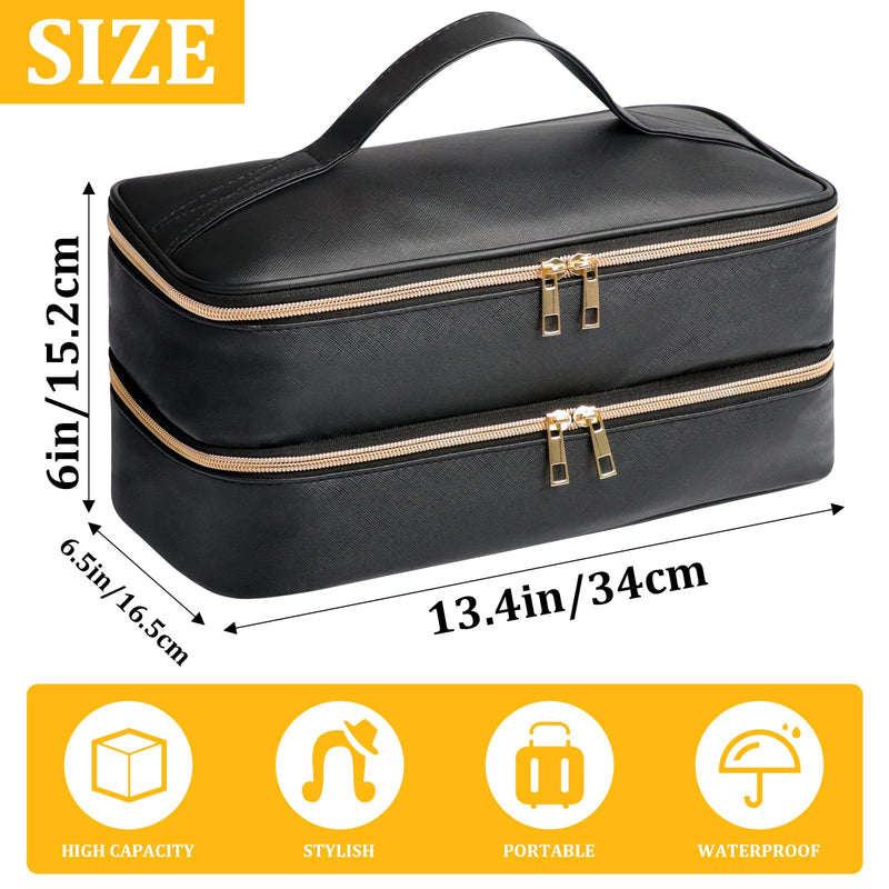 Travel Carrying Case for Shark Flex Style, Double Layer Storage Case for Shark SpeedStyle Hair Dryer Attachments, Waterproof PU Leather Organizer Bag (Black+Dianthus White)